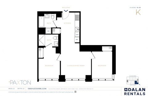 The Paxton Line K Floorplan 2 bed 2 bath at The Paxton, Brooklyn, New York